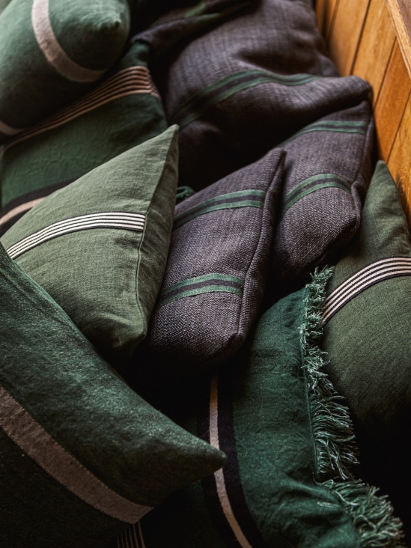 Libeco linen bedding styled in the August Haven showroom